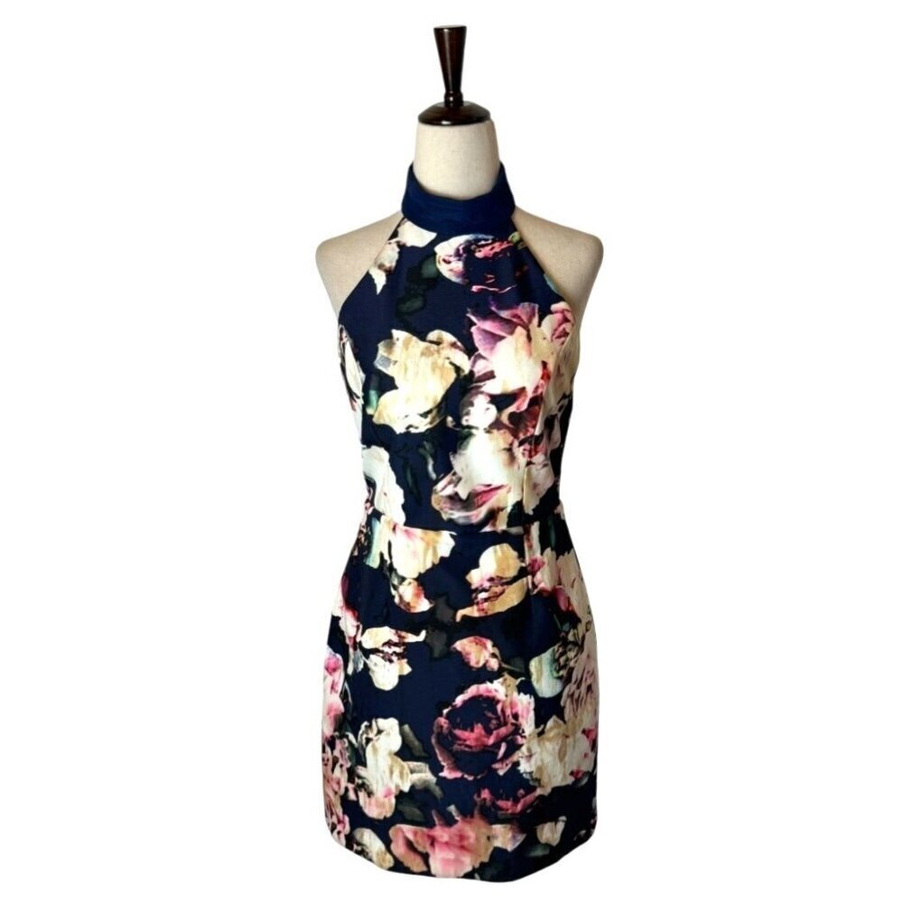Finders‎ Keepers Dress Women XS Blue Floral Print Halter Neck Illuminati Mini - Picture 2 of 12